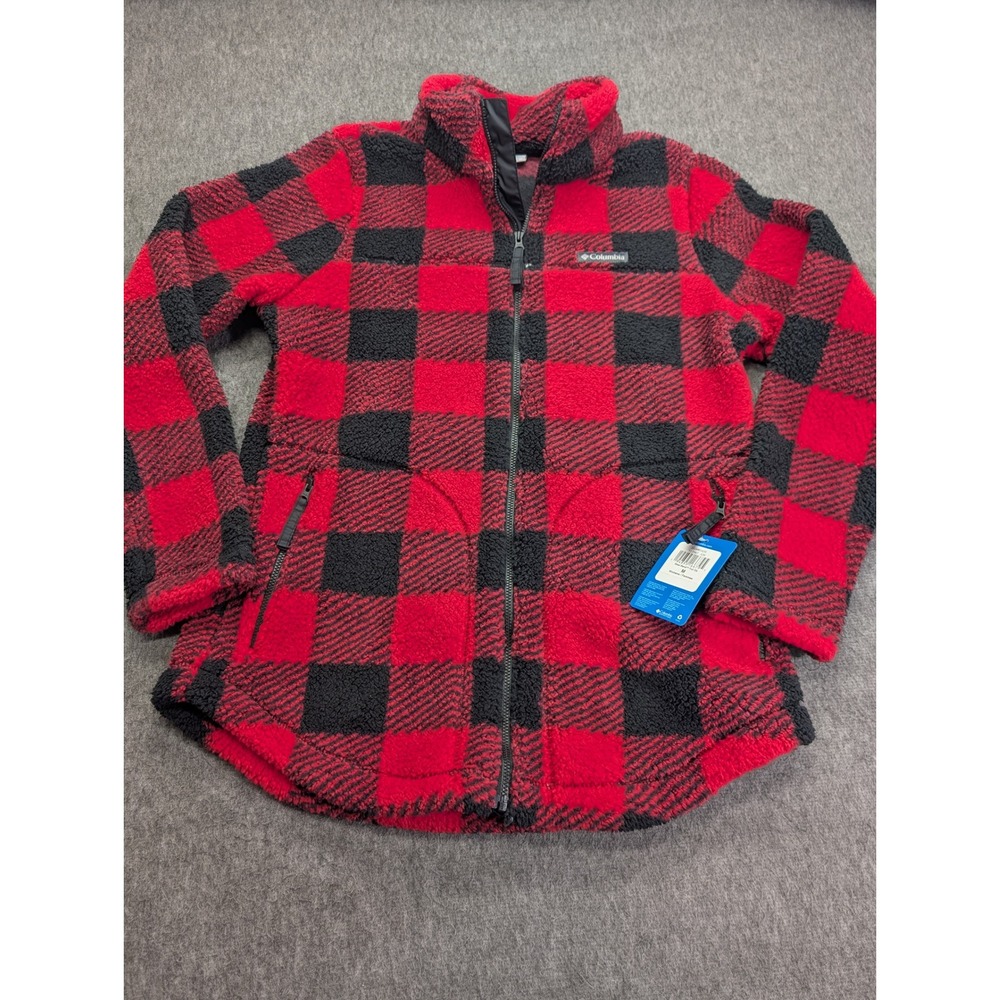 Columbia West Bend Full Zip Fleece Jacket Red Black Check XL0967 Womens M
